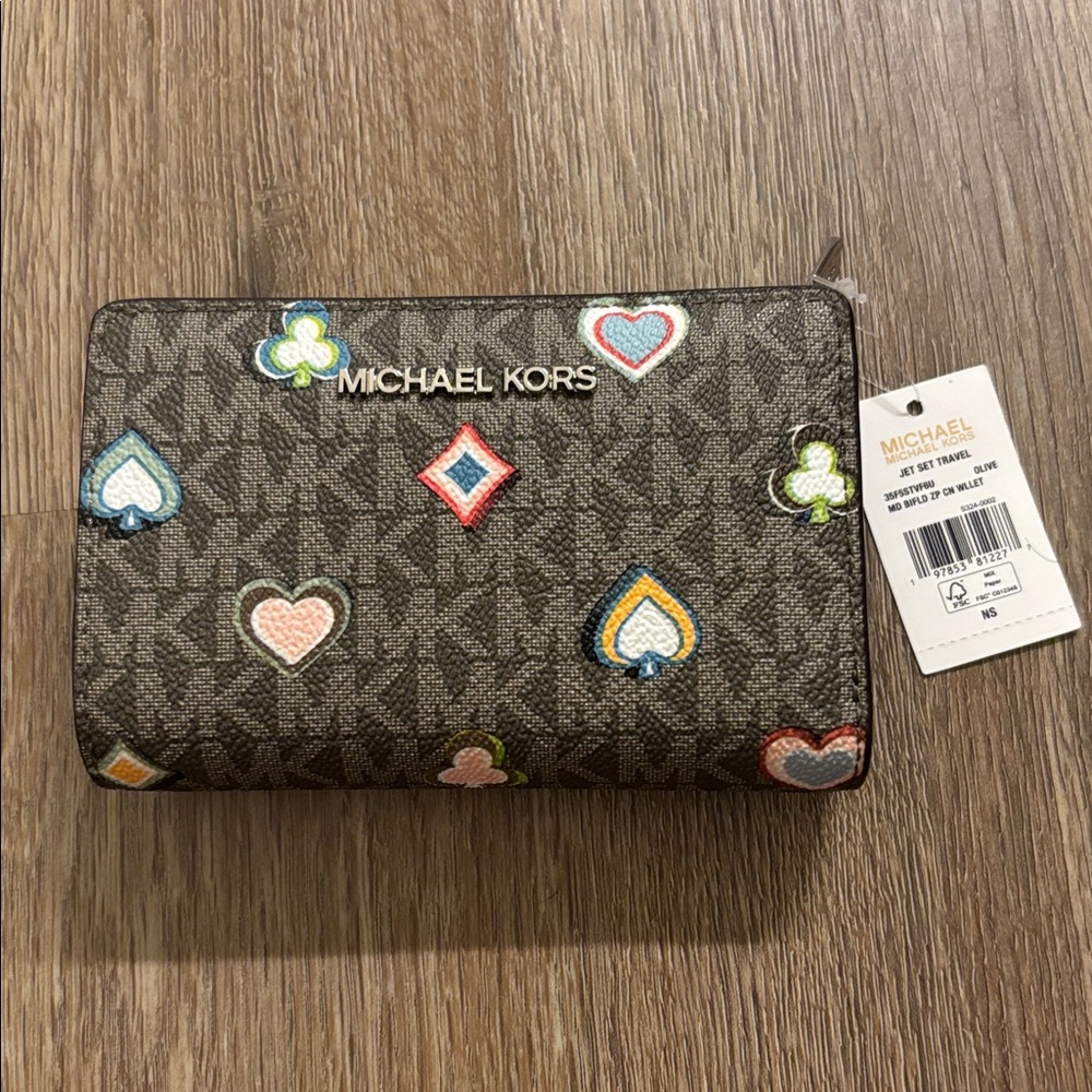 NWT Michael Kors Gray jet Set Travel Wallet with Colorful Patterns